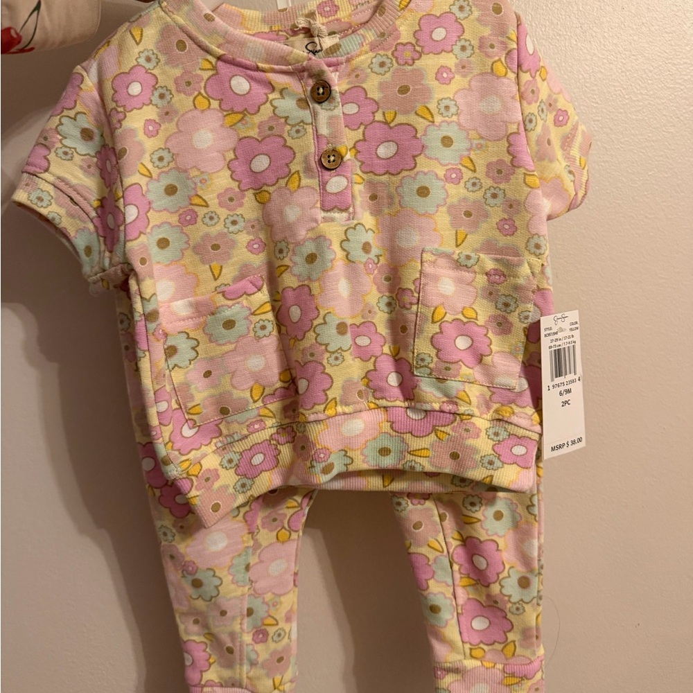 Jessica Simpson girls Pastel Floral Short-Sleeve outfit Set
